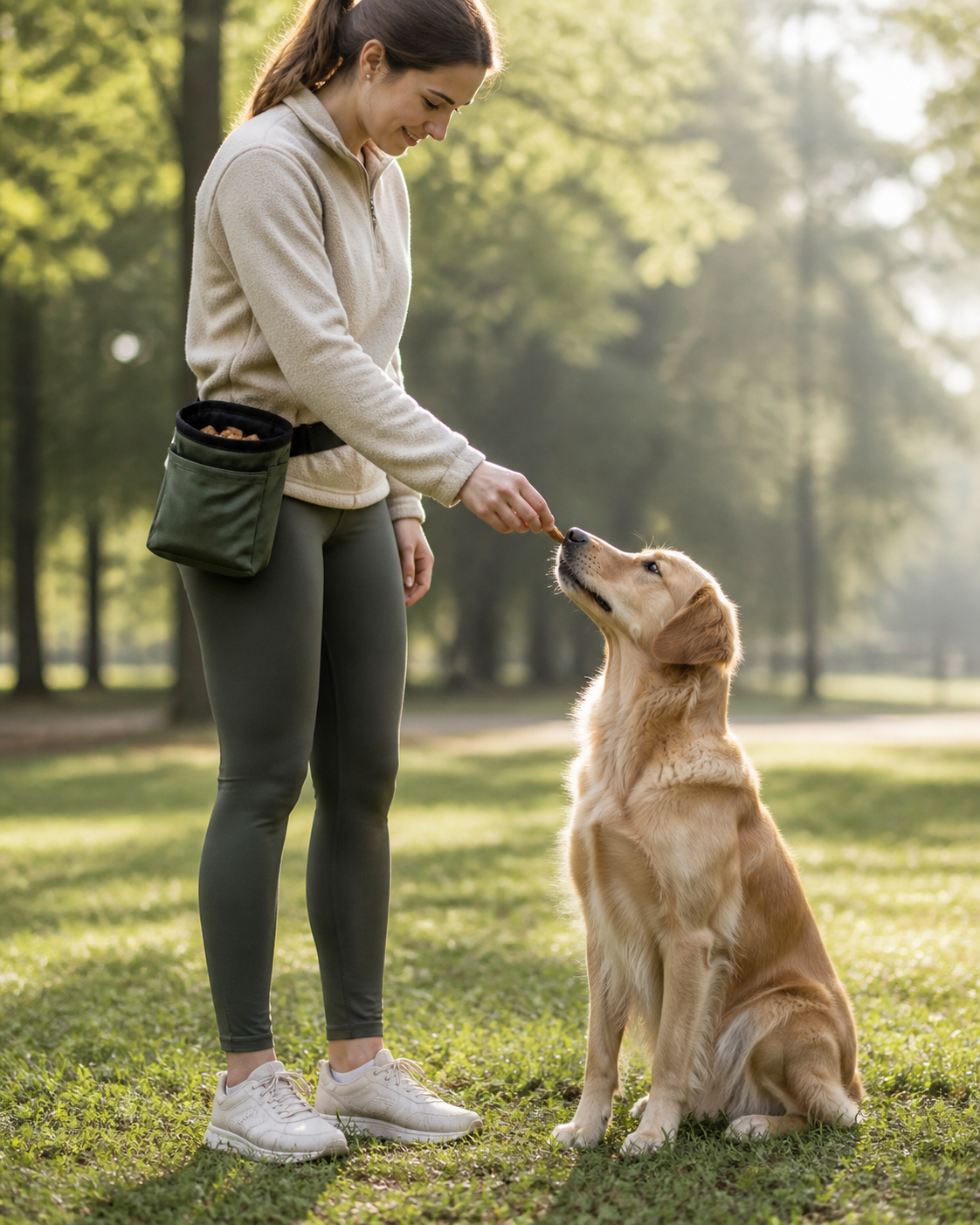 Treat pouch used for positive dog training