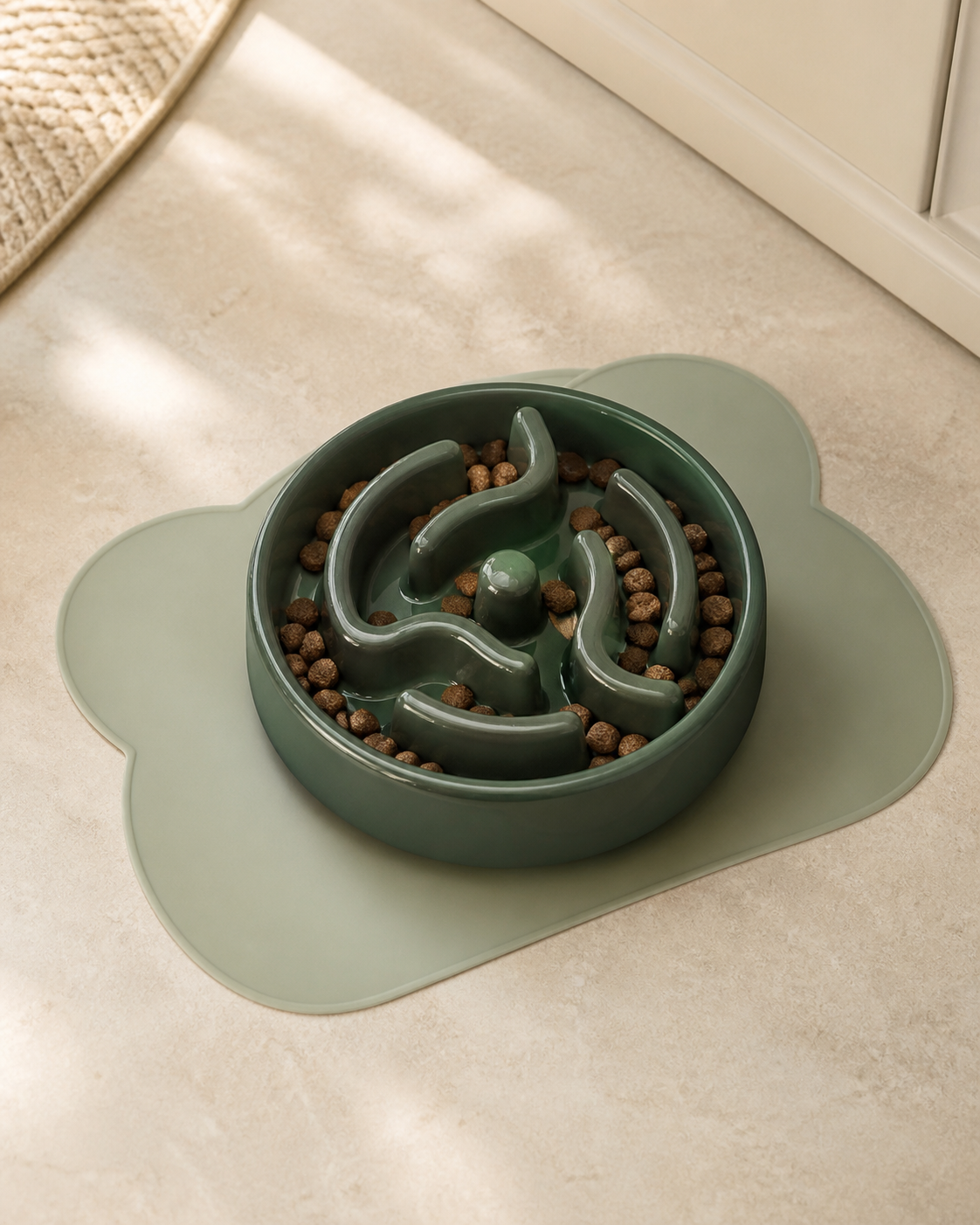 Forest green slow feeder dog bowl