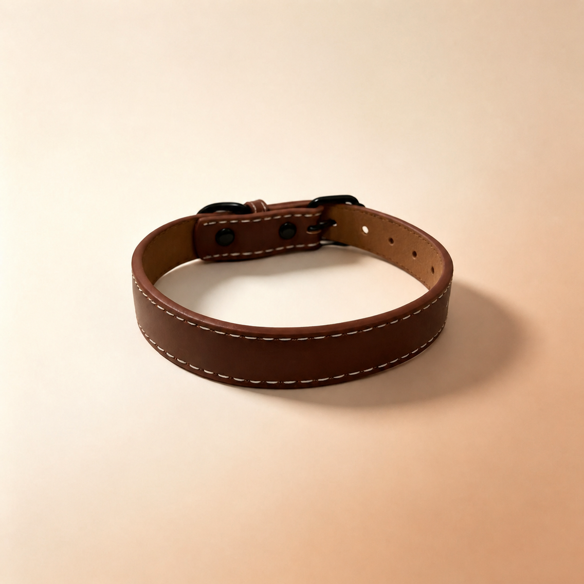 Brown reflective PU leather dog collar with paw and bone details