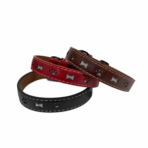 Red, brown and black reflective PU leather dog collar color options
